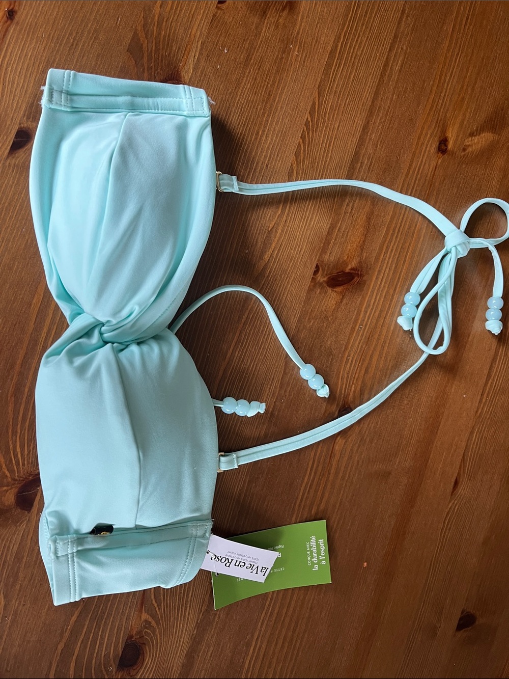 La Vie En Rose Mint Bandeau Bikini Top with Beaded Ties